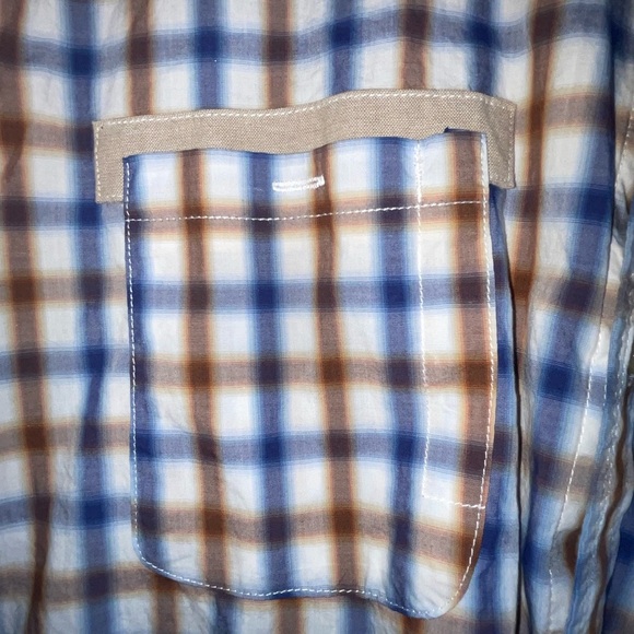 7 Diamonds Mens Shirt Blue Brown White Check Plaid 100% Cotton Size XL - Picture 7 of 14